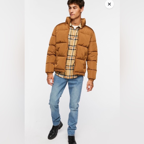 NWT Forever21 mens puffer jacket size XL color tan - Picture 3 of 8